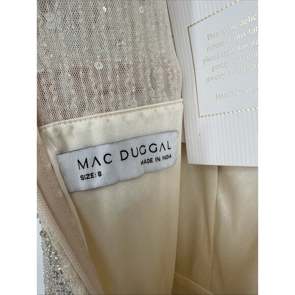Mac Duggal Size 8 5923 Nude Silver Long Sleeve Embellished Cocktail Dress $498 - Picture 15 of 16